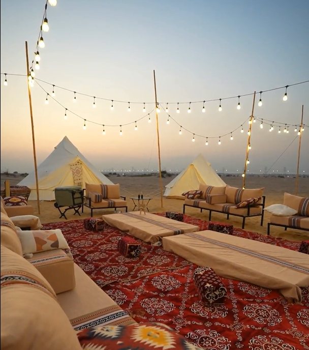 Camp lights at dusk